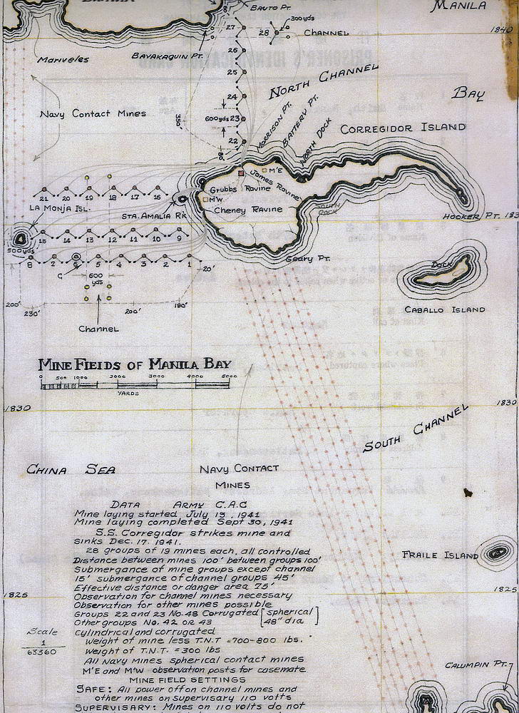 Detail of sketch of minefields around Corregidor island, provided by Peter Parsons.